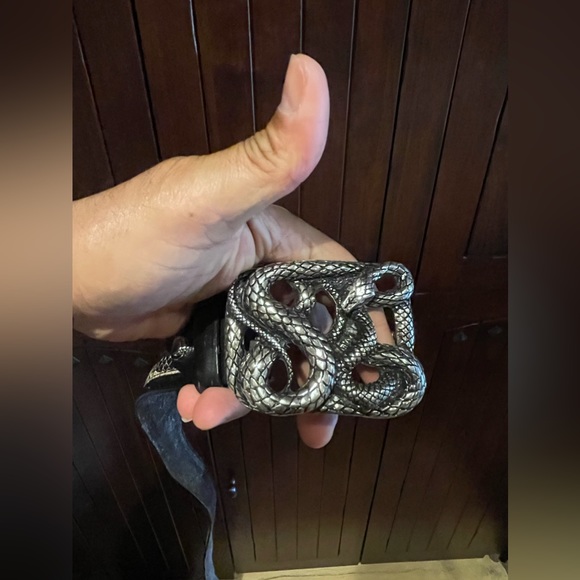 Genuine leather snake print belt